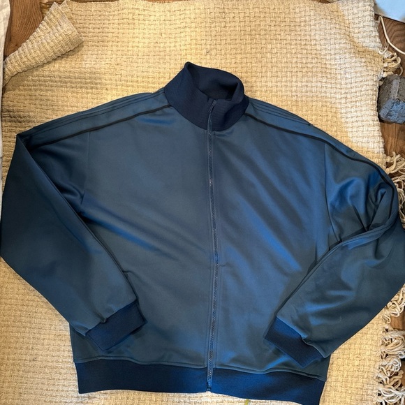 ZARA MENS BASIC JACKET LARGE NAVY BLUE FULL ZIPPER 2 POCKETS TURTLENECK - Picture 2 of 7